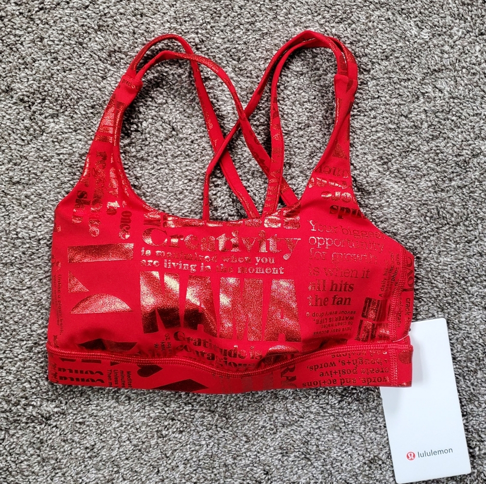 Lululemon Energy Bra Manifesto 20YR Manifesto Foil Dark Red NEW size 4